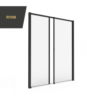R10B Mosquitera persiana enrollable central con muelle de apertura lateral para puerta con guía de paso
