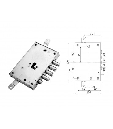 Complete lock kit European cylinder security door for Mottura Securemme 4 pins