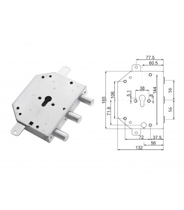 Kompletter Schlossbausatz für Panzertüren mit europäischem Zylinder nur für Cr 2251/56 Torterolo Spindel