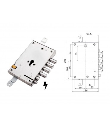 Complete lock kit European cylinder security door for Mottura Securemme 4 pins electric