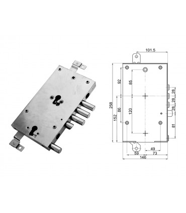 Kit completo de cerradura para puerta de seguridad Atra Dierre de doble cilindro 3+1