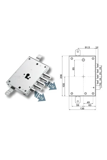 Kit serratura completo porta blindata a cilindro europeo per Esety Interasse 25 perni prolungati