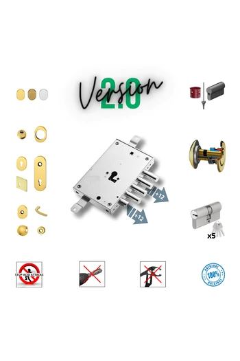 Kit serratura completo porta blindata a cilindro europeo per Esety Interasse 25 perni prolungati