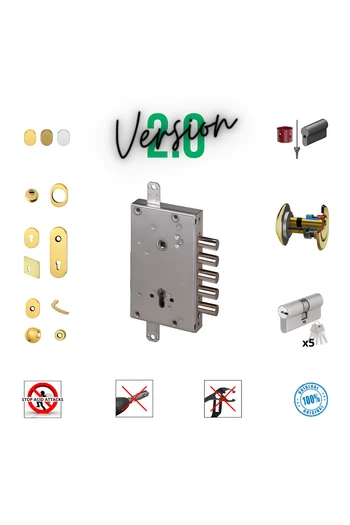 Kit serratura completo porta blindata a cilindro europeo per Cisa 5 perni solo mandata