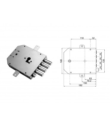 Kit serratura completo porta blindata a cilindro europeo per Mottura 4 perni 25 quadro maniglia laterale