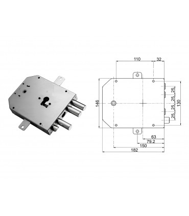 Kit completo de cerradura puerta blindada con cilindro europeo para Mottura 3 pitones 25 manilla lateral cuadrada