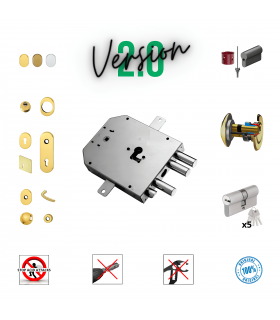 Kit completo de cerradura puerta blindada con cilindro europeo para Mottura 3 pitones 25 manilla lateral cuadrada