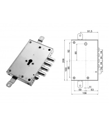 Kit serratura completo porta blindata a cilindro europeo per Mottura Effepi 4 perni boccole filettate