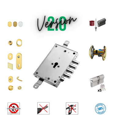 Complete European cylinder security door lock kit for Mottura Effepi 4 pins threaded bushings