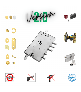 Complete European Cylinder Armored Door Lock Kit for Mottura Gardesa 2 Cylinders Threaded Bushings