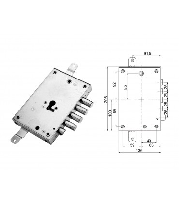 Kit serratura completo porta blindata a cilindro europeo per Mottura Dieffe 4 perni interasse 25