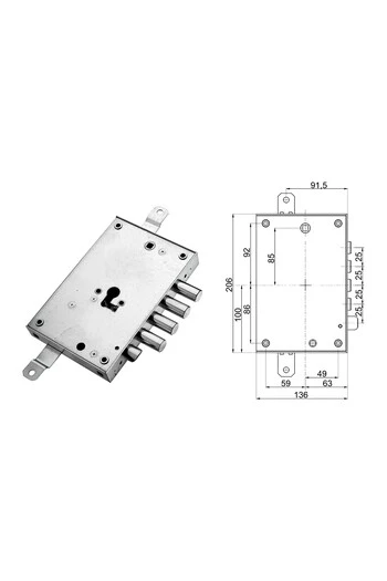 Kit serratura completo porta blindata a cilindro europeo per Mottura Dieffe 4 perni interasse 25