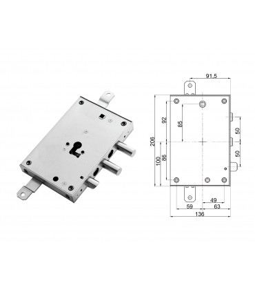 Kit completo de cerradura para puerta de seguridad con cilindro europeo para Mottura Dieffe 4 pitones distancia entre ejes 50