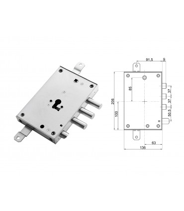 Kit serratura completo porta blindata a cilindro europeo per Gardesa perni prolungati