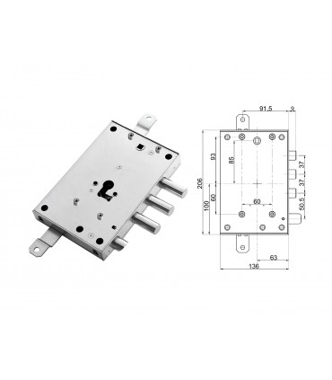 Kit completo de cerradura para puerta blindada con cilindro europeo para pasadores prolongados Gardesa casquillos roscados