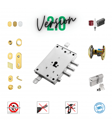 Kit completo de cerradura para puerta blindada con cilindro europeo para pasadores prolongados Gardesa casquillos roscados