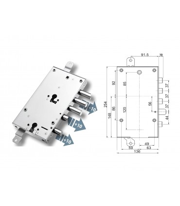 Complete lock kit European cylinder security door for Allmet Dierre double cylinder