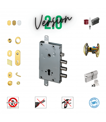 Kit de cerradura completo para puerta de seguridad con cilindro europeo para Cisa 3 pitones distancia entre ejes 32 recambio