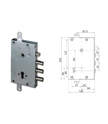 Kit de cerradura completo para puerta de seguridad con cilindro europeo para Cisa 3 pitones distancia entre ejes 32 recambio