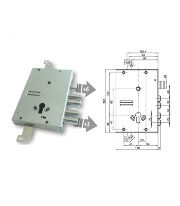 Complete lock kit armored door with European cylinder for Gasperotti protrusion 6 mm