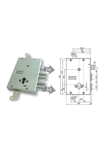 Kit serratura completo porta blindata a cilindro europeo per Gasperotti sporgenza 6 mm