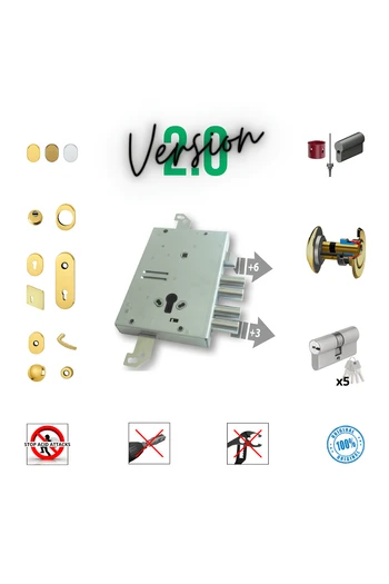 Kit serratura completo porta blindata a cilindro europeo per Gasperotti sporgenza 6 mm
