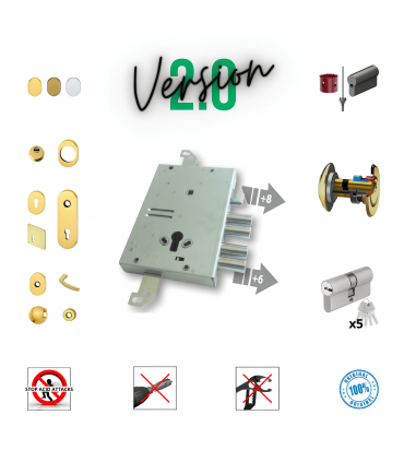 Kit serratura completo porta blindata a cilindro europeo per Gasperotti sporgenza 9 mm