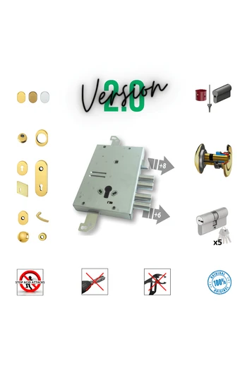 Kit serratura completo porta blindata a cilindro europeo per Gasperotti sporgenza 9 mm