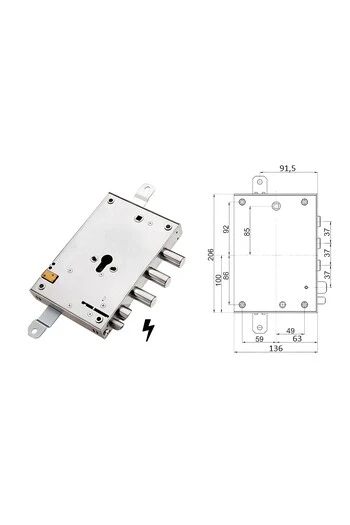 Serrure de porte de sécurité à cylindre européen pour serrure électrique Mottura Securemme Torterolo 3 pôles