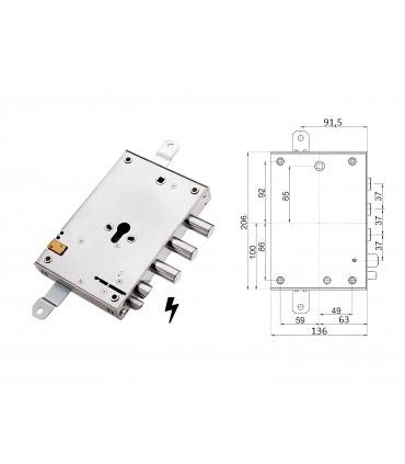 European Cylinder Armored Door Lock for Mottura Securemme Torterolo 3 Pins Electric