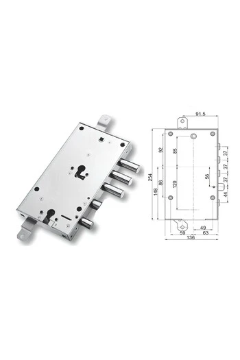 Cerradura de puerta de seguridad de cilindro europeo para Mottura Securemme Torterolo 3 pitones 2 cilindros