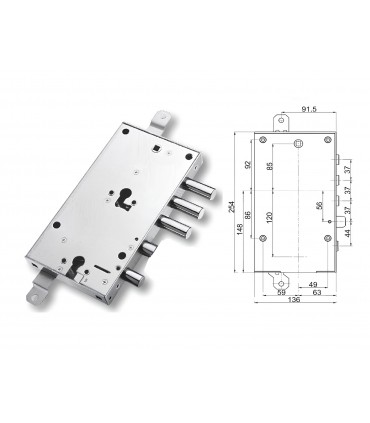European cylinder security door lock for Mottura Securemme Torterolo 3 pins 2 cylinders