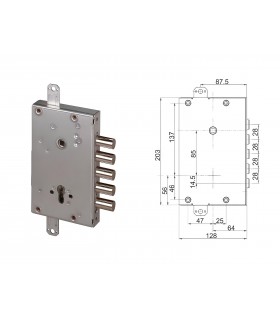 Cerradura de puerta acorazada con cilindro europeo sólo para embutir Cisa de 5 pitones