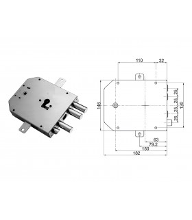European cylinder security door lock for Mottura 3 pin 25 side handle square