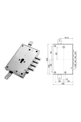 Armored door lock with European cylinder for Mottura Effepi 4 pins threaded bushings