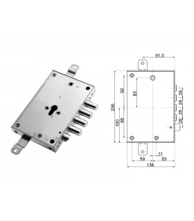 Armored door lock with European cylinder for Mottura Effepi 4 pins threaded bushings