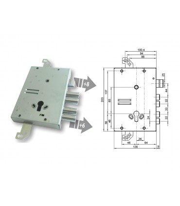 Serrure de porte blindée avec cylindre européen pour Gasperotti saillie 9 mm