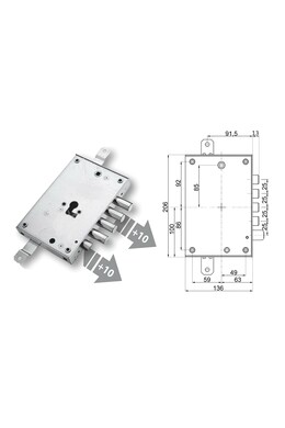Armored door lock with European cylinder for Mottura Dieffe 4 pins wheelbase 25 pins extended