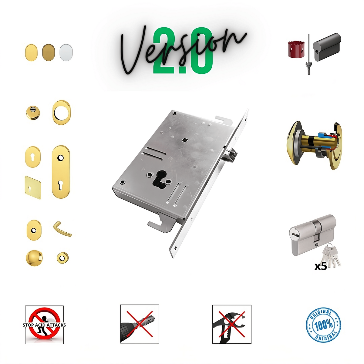 Kit completo de cerradura cilindro europeo puerta de seguridad para Vighi