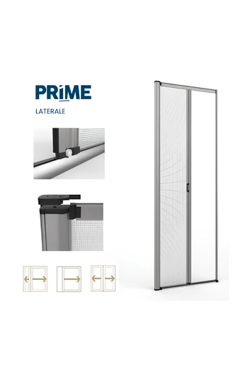 PRIME L Mosquitera lateral con muelle y barra antiflexión para puerta peatonal