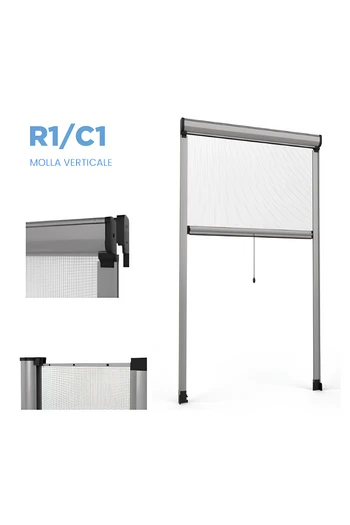 R1/C1 Vertikales, federbelastetes, versenkbares Insektenschutzgitter für Fenster