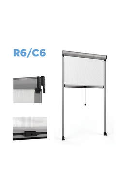 R6/C6 Zanzariera molla verticale avvolgibile con chiusura a cricchetto per finestra